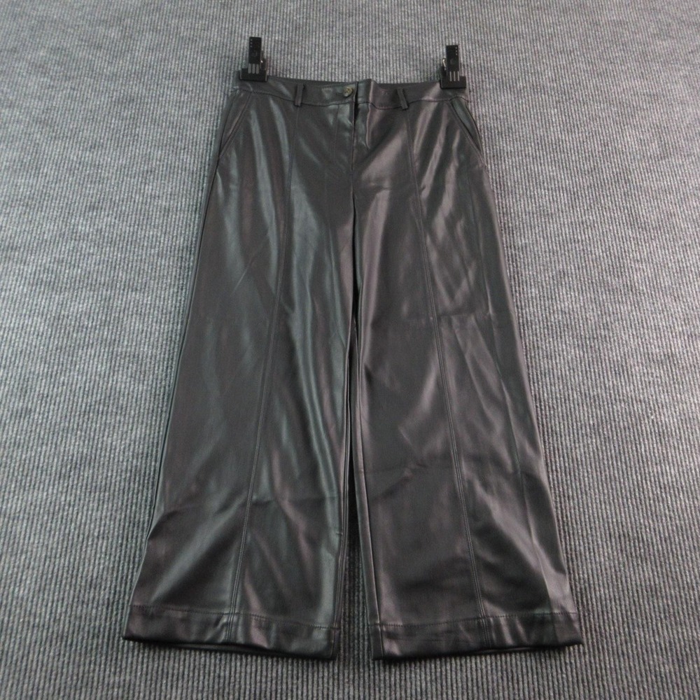 LOFT Pants Womens 14 Black Faux Leather Flat Front Pockets Wide Leg 36x27* NWT